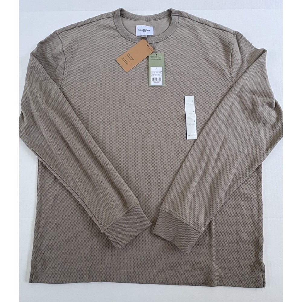 Goodfellow & Co Mens Vintage Textured Crew Neck Long Sleeve Shirt Taupe Size L